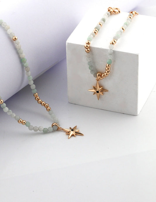 Burmese Jade Necklace and Bracelet Set with Lucky Star Pendant – Balance & Prosperity - Mysjewelry