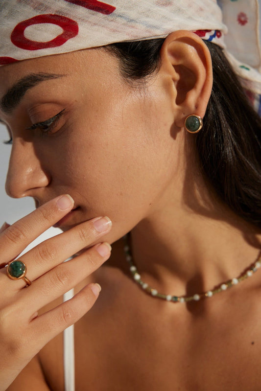 Moss Agate Earrings with Gold-Plated Silver - Lucky & Life Force - Mysjewelry
