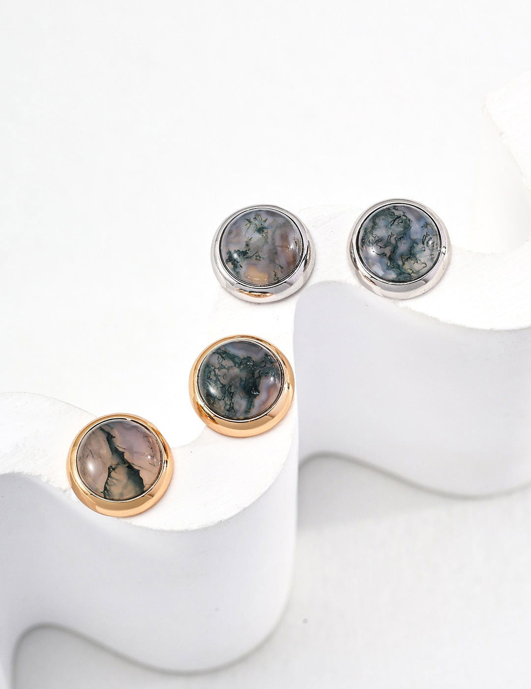 Moss Agate Earrings with Gold-Plated Silver - Lucky & Life Force - Mysjewelry