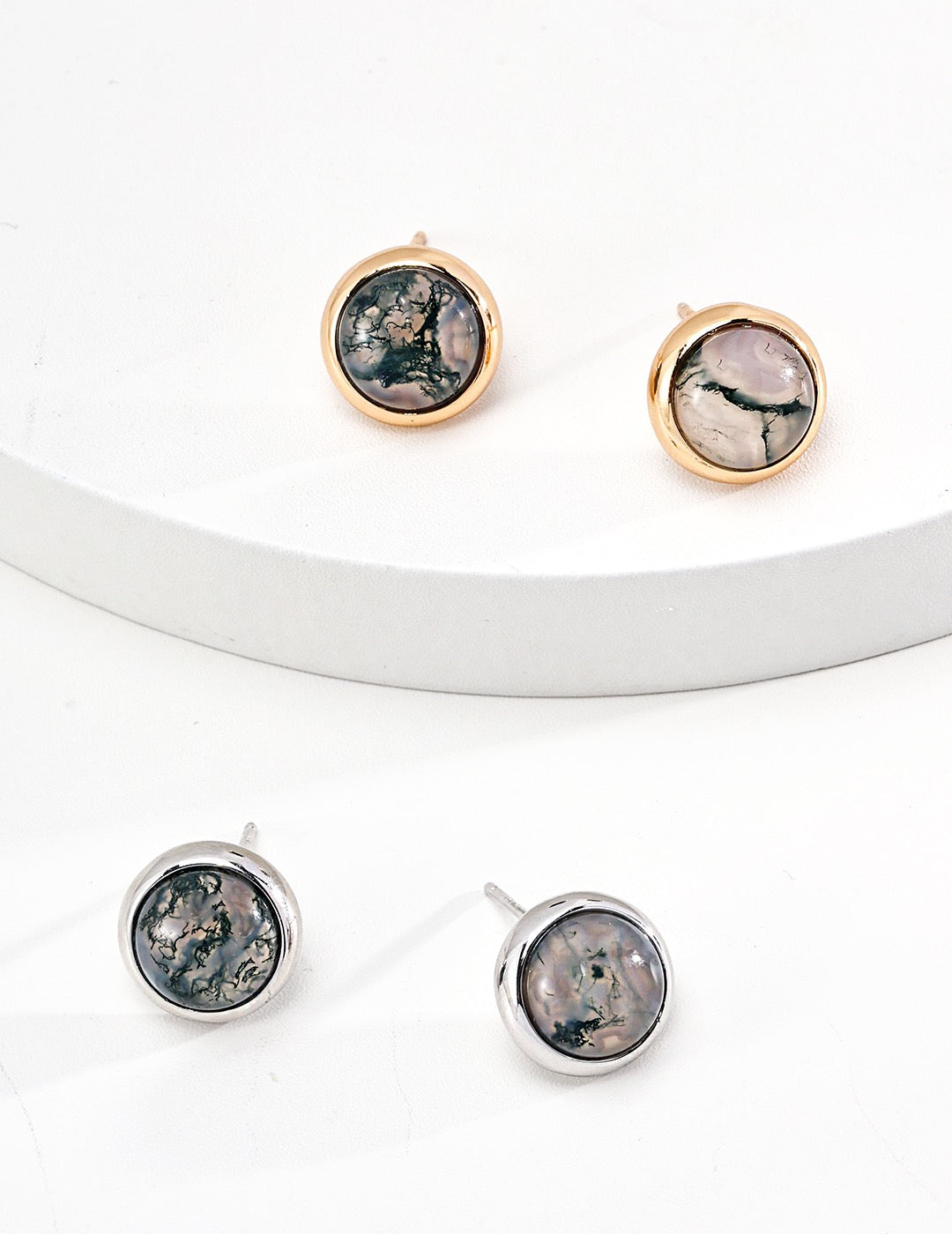 Moss Agate Earrings with Gold-Plated Silver - Lucky & Life Force - Mysjewelry
