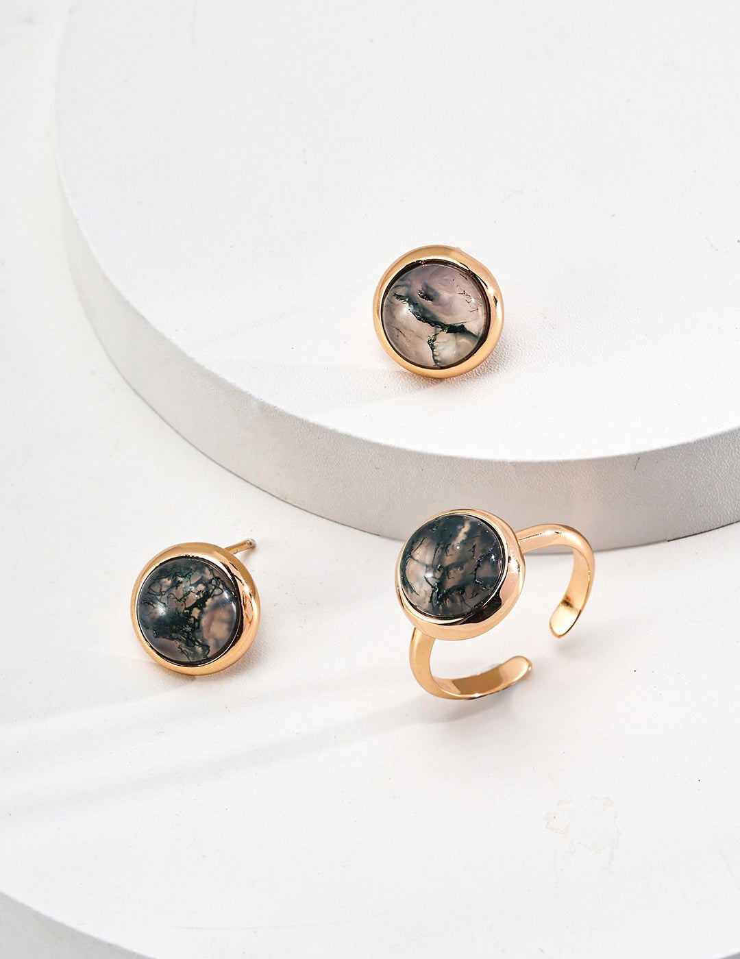 Moss Agate Earrings with Gold-Plated Silver - Lucky & Life Force - Mysjewelry