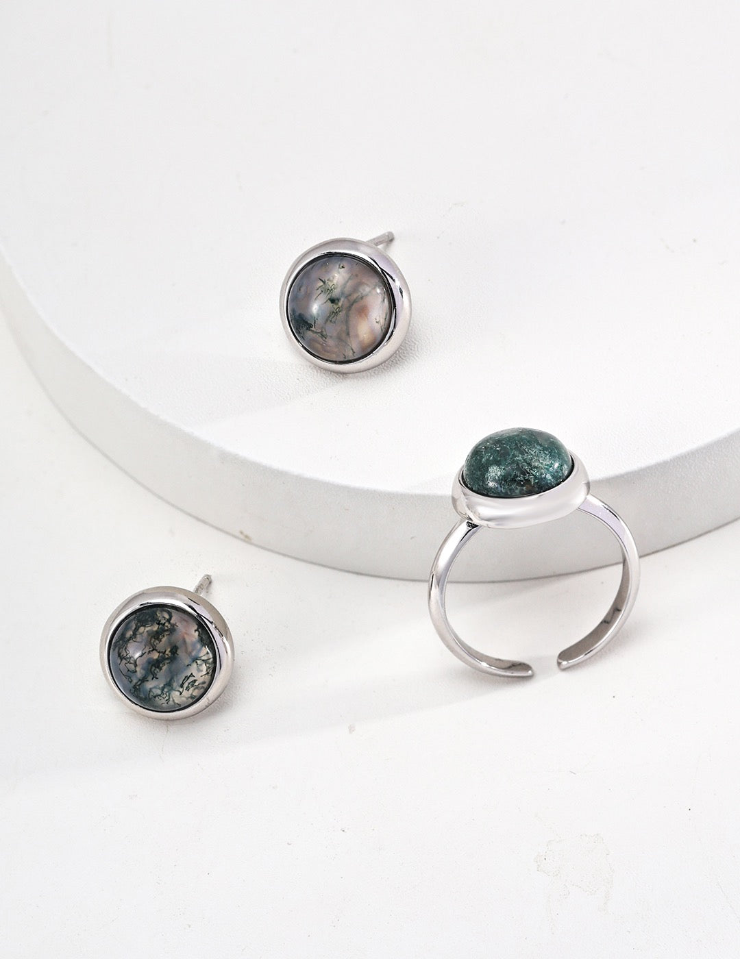 Moss Agate Earrings with Gold-Plated Silver - Lucky & Life Force - Mysjewelry