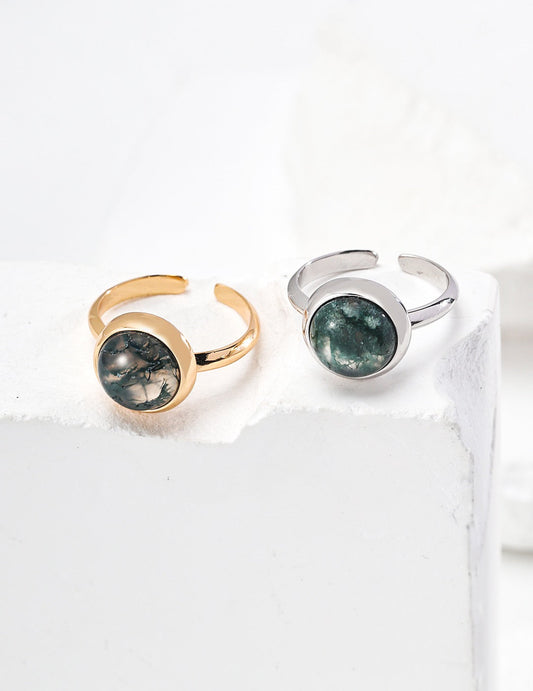 Moss Agate Gold-Plated Silver Open Ring - Lucky & Life Force - Mysjewelry