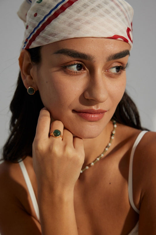 Moss Agate Gold-Plated Silver Open Ring - Lucky & Life Force - Mysjewelry
