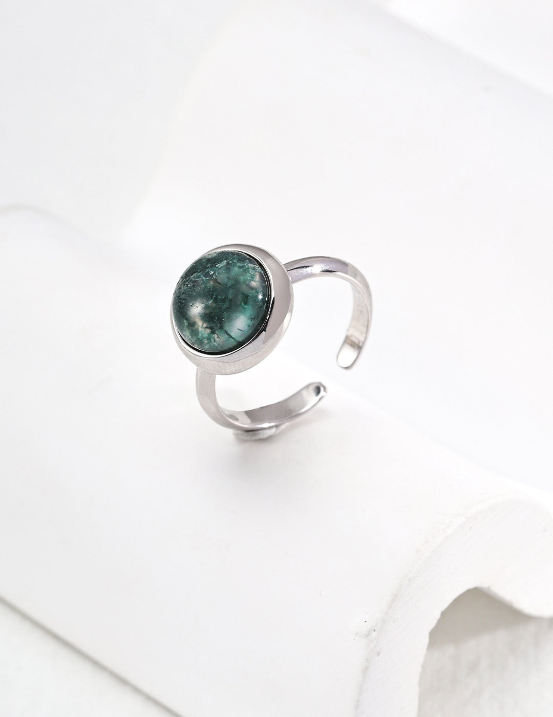 Moss Agate Gold-Plated Silver Open Ring - Lucky & Life Force - Mysjewelry