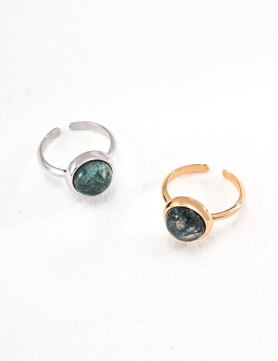 Moss Agate Gold-Plated Silver Open Ring - Lucky & Life Force - Mysjewelry