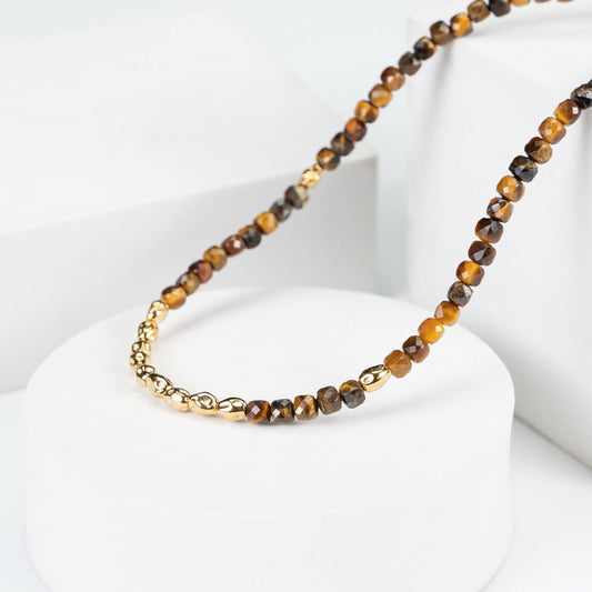 Tiger’s Eye Necklace - Gold-Plated Silver with Caramel Sunset Design - Mysjewelry