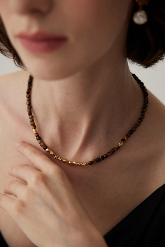 Tiger’s Eye Necklace - Gold-Plated Silver with Caramel Sunset Design - Mysjewelry